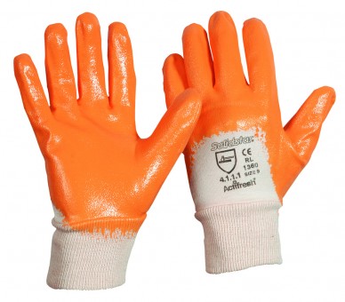 RL 1360 • Solidstar® • Nitril TOP Handschuh • orange •
Strickbund • Handrücken teilbeschichtet • CE CAT 2


 